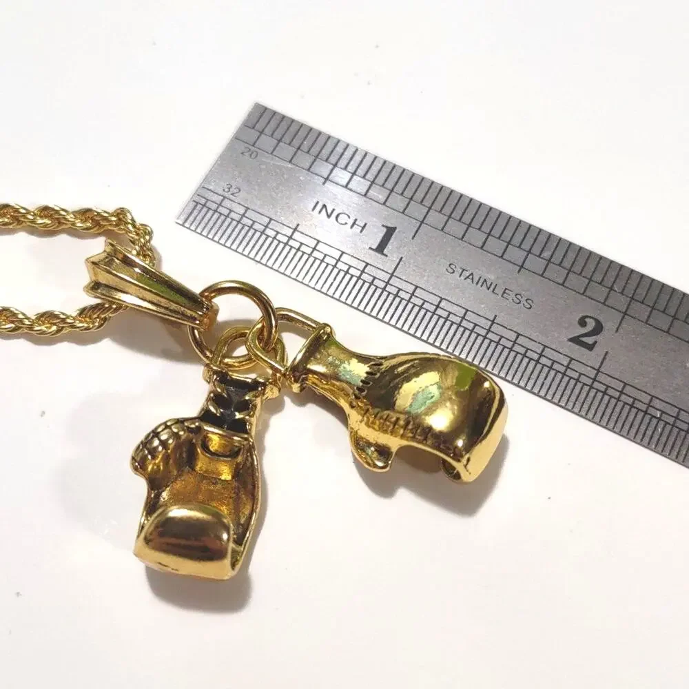 18k Plated Necklace Boxing Gloves Diamond Cut UFC Chain Valentines Birthday NEW!